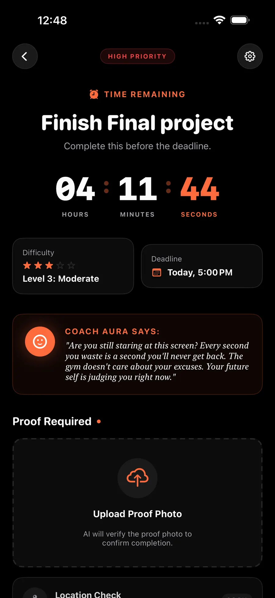 Goal detail with upload proof photo